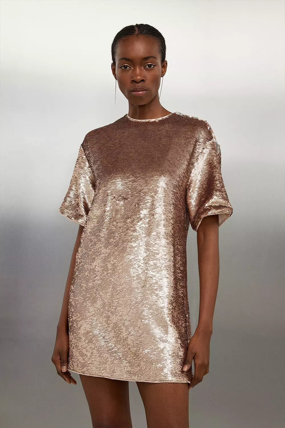 Rose gold sequin t shirt dress on sale